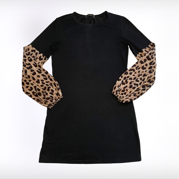 Black Dress with Leopard Printed Sleeves - Picture 11 of 16